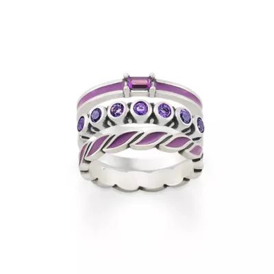 Purple Gemstone and Enameled Ring Stack