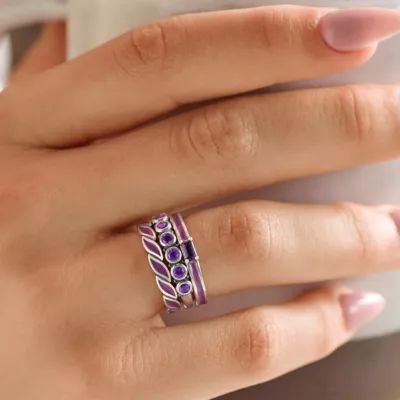 Purple Gemstone and Enameled Ring Stack - Image 2
