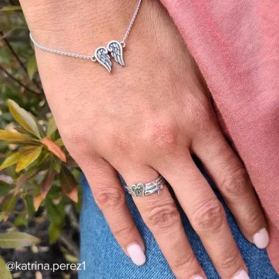Angel Wings and Horizon Cross Ring Set in Sterling Silver - Image 3