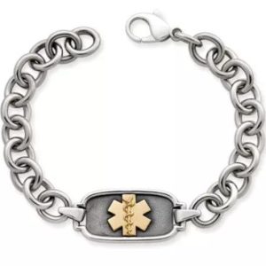 Medical Alert Link Bracelet in Sterling Silver and 14K Yellow Gold