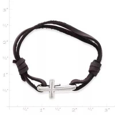 Cross Hook-On Leather Bracelet in Sterling Silver - Image 2