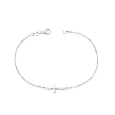 Petite Latin Cross Link Bracelet in Sterling Silver or 14K Yellow Gold