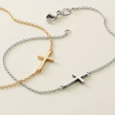 Petite Latin Cross Link Bracelet in Sterling Silver or 14K Yellow Gold - Image 2