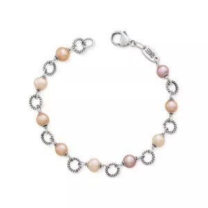 Twisted Wire Link Bracelet with Multi-Colored Cultured Pearls in Sterling Silver