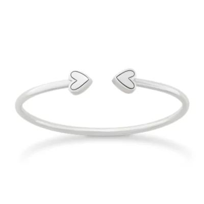 Two Hearts Flexible Cuff Bracelet in Sterling Silver