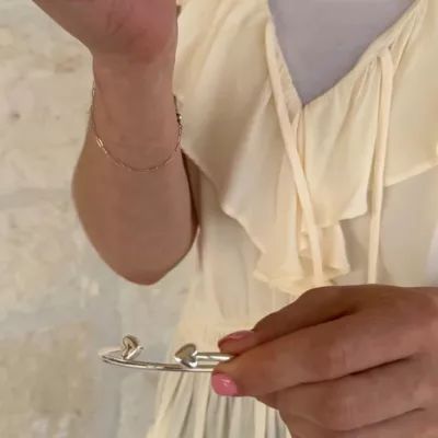 Two Hearts Flexible Cuff Bracelet in Sterling Silver - Image 5