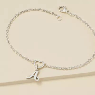 Heart Station Charm Anklet in Sterling Silver - Image 2