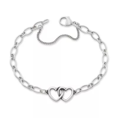 Two Hearts Together Charm Bracelet in Sterling Silver