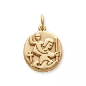 Round St. Christopher Medal Charm in 14K Yellow Gold
