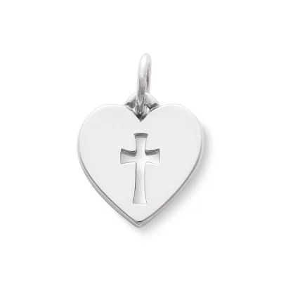 Crosslet Heart Charm in Sterling Silver or 14K Yellow Gold