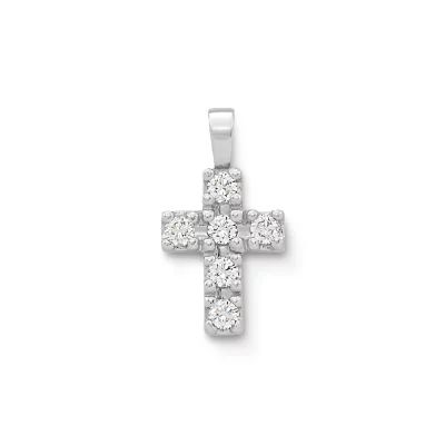 Petite Latin Cross Pendant with Diamonds in 18K Yellow Gold or 18K White Gold