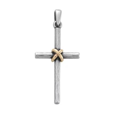Forged Cross Pendant with Gold Wrap in Sterling Silver and 14K Yellow Gold