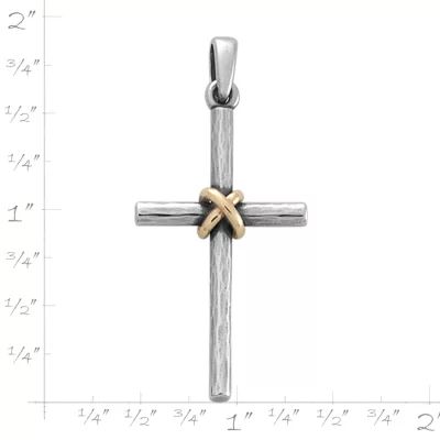 Forged Cross Pendant with Gold Wrap in Sterling Silver and 14K Yellow Gold - Image 2