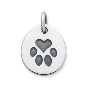 Heart Paw Pet Tag Charm in Sterling Silver