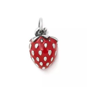 Enamel Wild Strawberry Charm in Sterling Silver