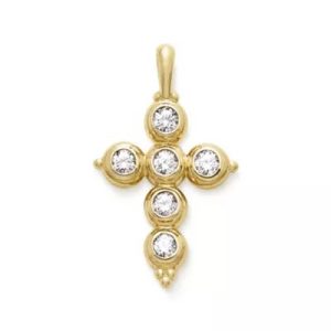 Antiquity Gemstone Cross Pendant in 14K Yellow Gold