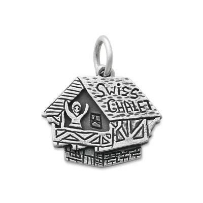 Swiss Chalet Cabin Charm in Sterling Silver