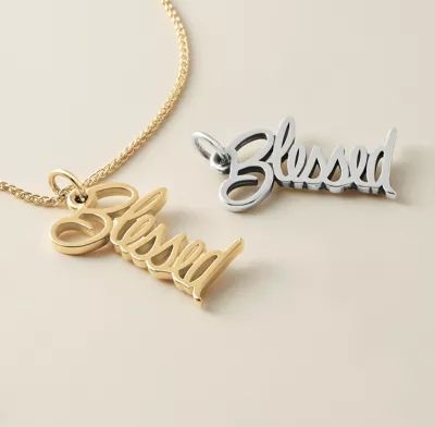 "Blessed" Charm in Sterling Silver or 14K Yellow Gold - Image 2