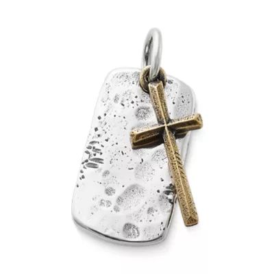 Engravable Tag and Cross Charm in Sterling Silver and Bronze - Image 2