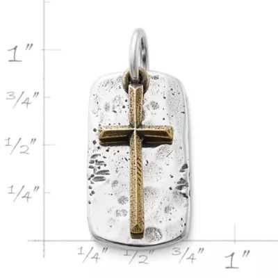 Engravable Tag and Cross Charm in Sterling Silver and Bronze - Image 4