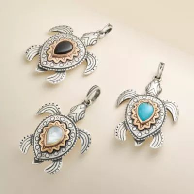 Sea Turtle Gemstone Pendant in Sterling Silver and Bronze - Image 2