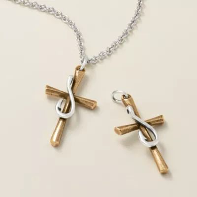 Fishers of Men Sculpted Cross Pendant in Sterling Silver and Bronze - Image 2