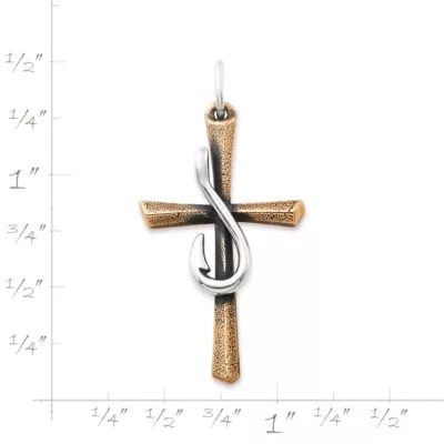 Fishers of Men Sculpted Cross Pendant in Sterling Silver and Bronze - Image 3