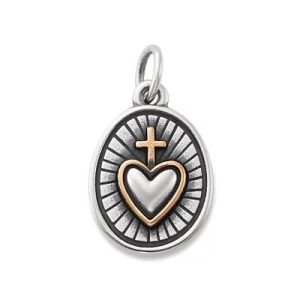 Radiant Sacred Heart Charm in Sterling Silver and Bronze