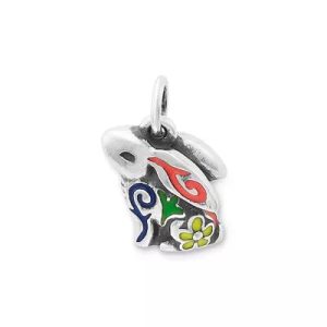 Enamel Festive Bunny Charm in Sterling Silver