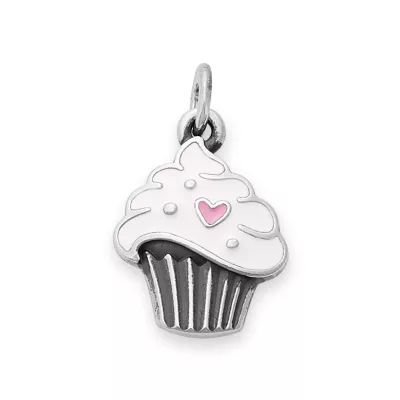 Enamel Sweetheart Cupcake Charm in Sterling Silver