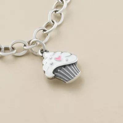 Enamel Sweetheart Cupcake Charm in Sterling Silver - Image 2