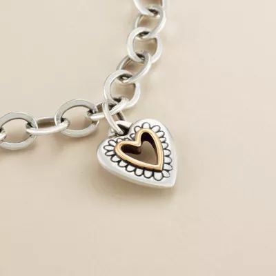 Petite Framed Heart Charm in Sterling Silver and Bronze - Image 2