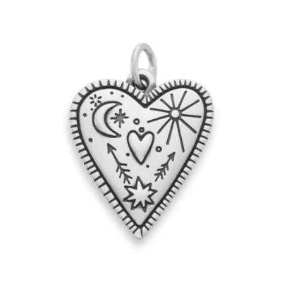 Western Sky Heart Charm in Sterling Silver