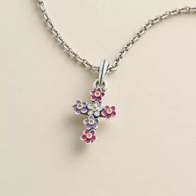 Enamel Floral Cross Pendant in Sterling Silver - Image 2
