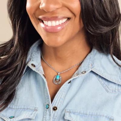 Western Horseshoe Gemstone Pendant in Sterling Silver - Image 4