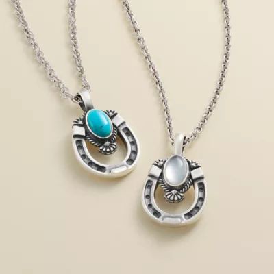 Western Horseshoe Gemstone Pendant in Sterling Silver - Image 2