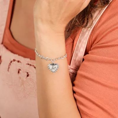 Beaded Heart Love Charm in Sterling Silver - Image 3