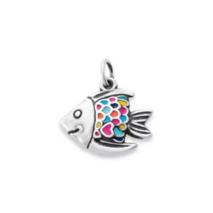 Enamel Happy Fish Charm in Sterling Silver