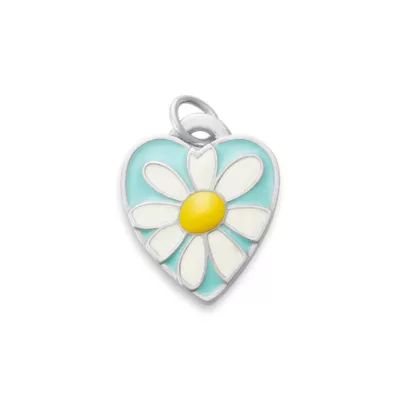Enamel Daisy Heart Charm in Sterling Silver