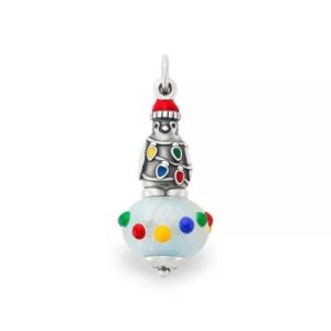 Enamel Christmas Penguin Art Glass Charm in Sterling Silver