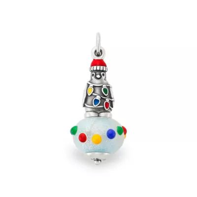 Enamel Christmas Penguin Art Glass Charm in Sterling Silver