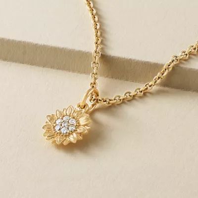 Pave Diamond Sunflower Pendant in 14K Yellow Gold - Image 3