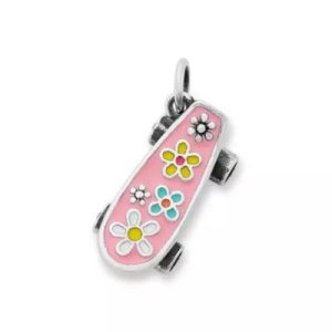 Enamel Floral Skateboard in Sterling Silver