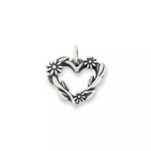 Flowering Vines Heart Charm in Sterling Silver
