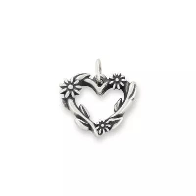 Flowering Vines Heart Charm in Sterling Silver