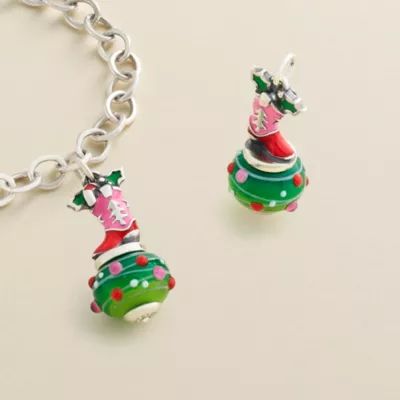 Enamel Christmas Cowboy Boot Art Glass Charm in Sterling Silver - Image 3