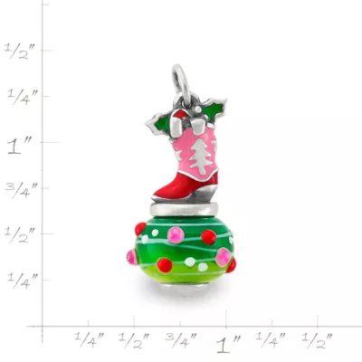 Enamel Christmas Cowboy Boot Art Glass Charm in Sterling Silver - Image 6