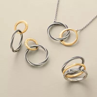 Connected Circles Ring Set in Sterling Silver and 14K Yellow Gold - Image 3