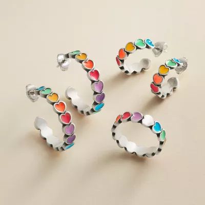 Enamel Connected Hearts Hoop Earrings in Sterling Silver - Image 5