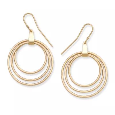 Three Hammered Circles Dangle Earrings in 14K Yellow Gold